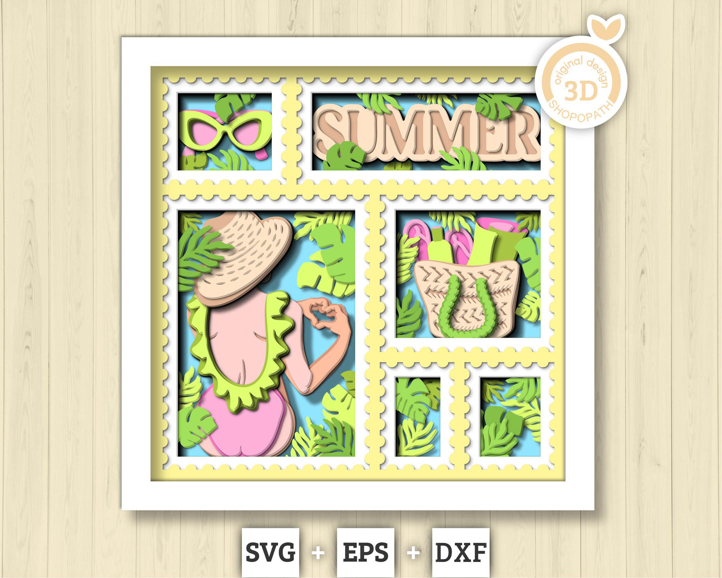 3D SVG Woman At The Beach Stamps Frame Shadow Box, Beach 3D Svg, Summer 3d Svg, Sunshine 3D svg Woman 3d svg Stamps 3d svg Cricut Silhouette