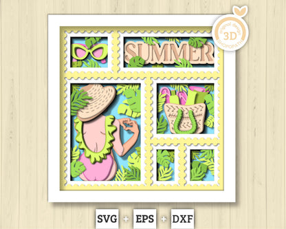 3D SVG Woman At The Beach Stamps Frame Shadow Box, Beach 3D Svg, Summer 3d Svg, Sunshine 3D svg Woman 3d svg Stamps 3d svg Cricut Silhouette