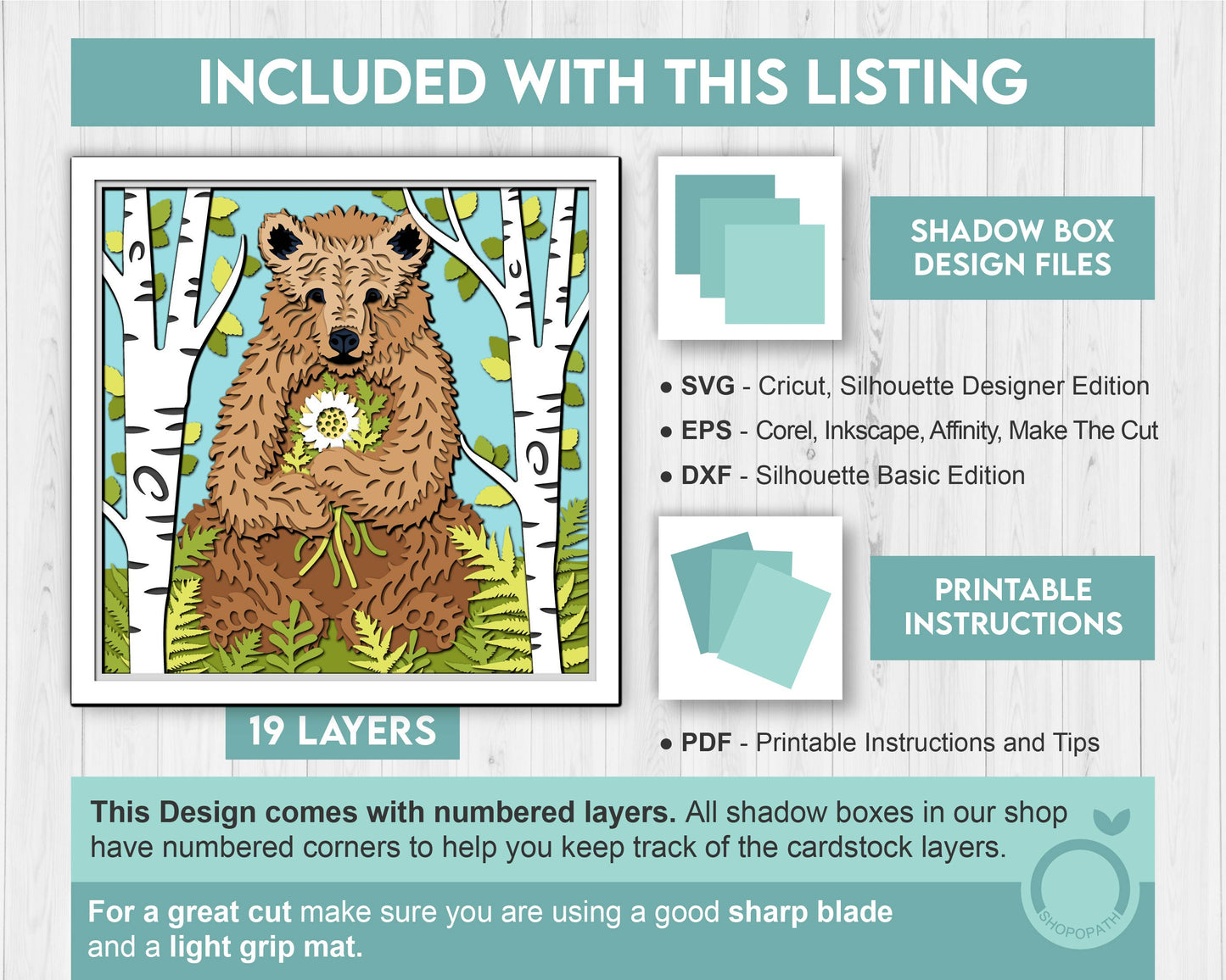 3D Bear With Flowers In Forest Shadow Box SVG, 3D Forest SVG, 3D Brown Bear svg, 3d svg Black Bear, Summer 3d svg, Cricut Silhouette