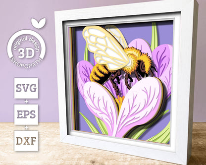 Bee in Crocus Flower - 3D Shadow Box Layered SVG DXF EPS (Cutting Files)