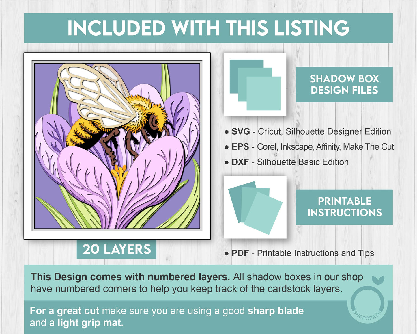 Bee in Crocus Flower - 3D Shadow Box Layered SVG DXF EPS (Cutting Files)