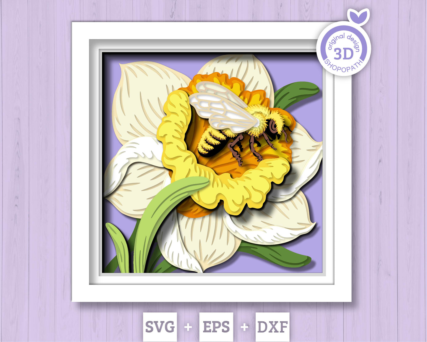 Bee in Daffodil Flower - 3D Shadow Box Layered SVG DXF EPS (Cutting Files)