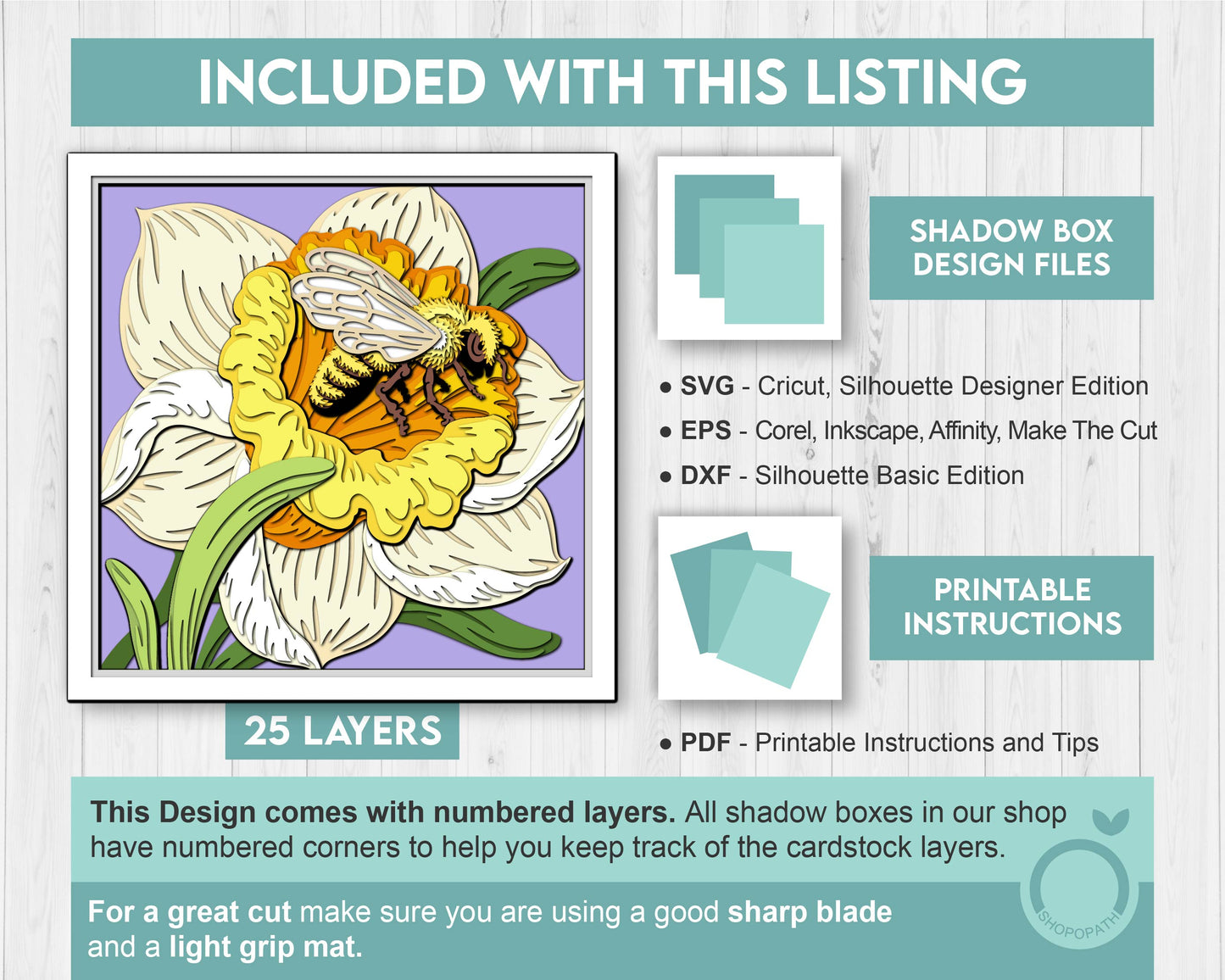 Bee in Daffodil Flower - 3D Shadow Box Layered SVG DXF EPS (Cutting Files)