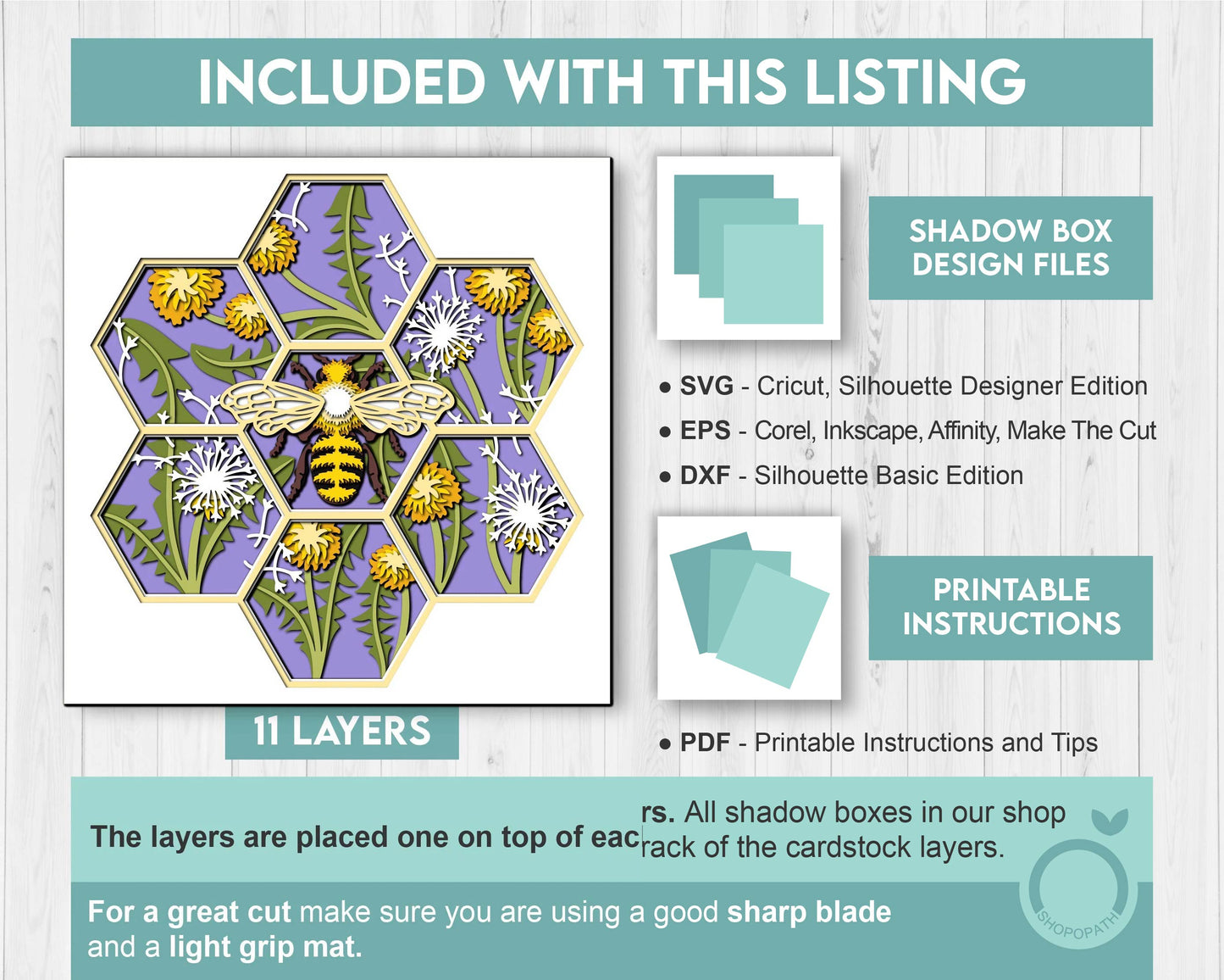3D Bee Shadow Box SVG Layered Dandelions SVG, Spring Shadow Box, Honey Bee 3D Svg, Honey Comb 3d Svg, Papercut svg, Cricut Silhouette