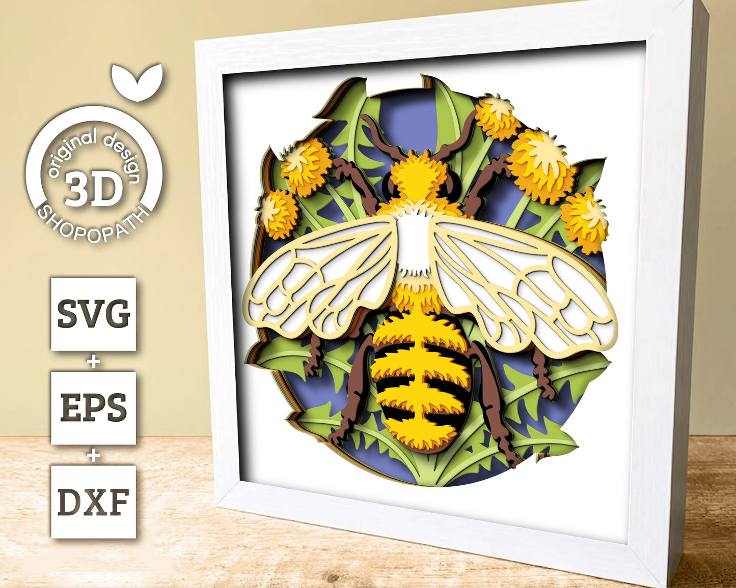 3D Bee Shadow Box SVG Layered Dandelions SVG, Spring Shadow Box, Honey Bee 3D Svg, Honey Comb 3d Svg, Flowers Papercut svg Cricut Silhouette