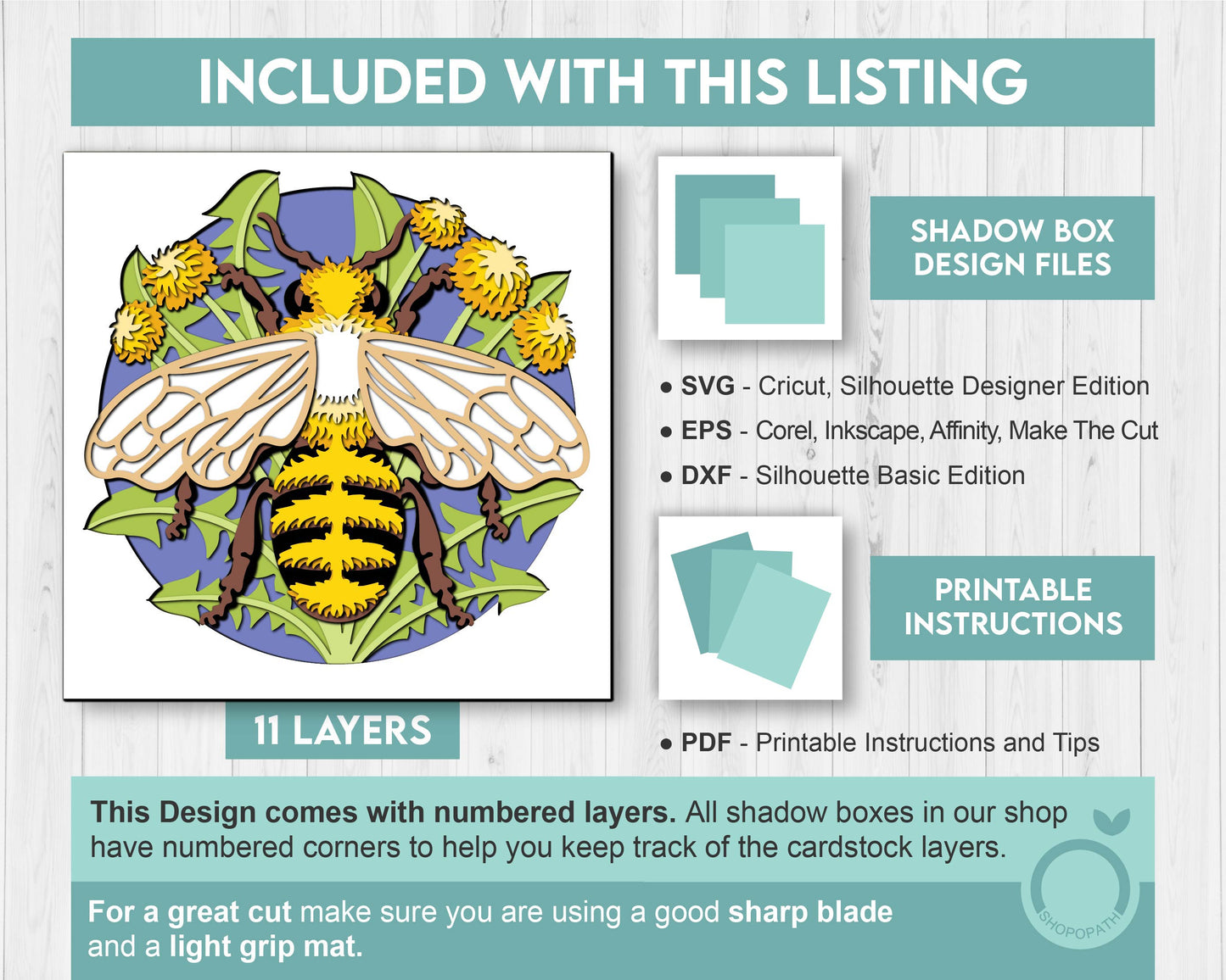 3D Bee Shadow Box SVG Layered Dandelions SVG, Spring Shadow Box, Honey Bee 3D Svg, Honey Comb 3d Svg, Flowers Papercut svg Cricut Silhouette