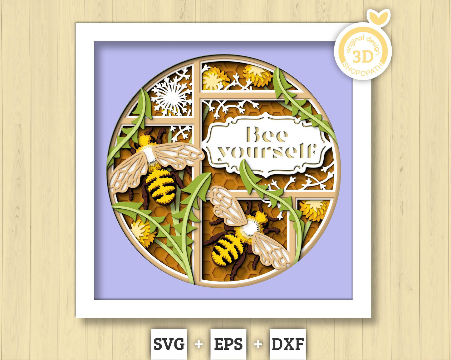 Bees and Dandelions with Label - 3D Shadow Box Layered SVG DXF EPS (Cutting Files)