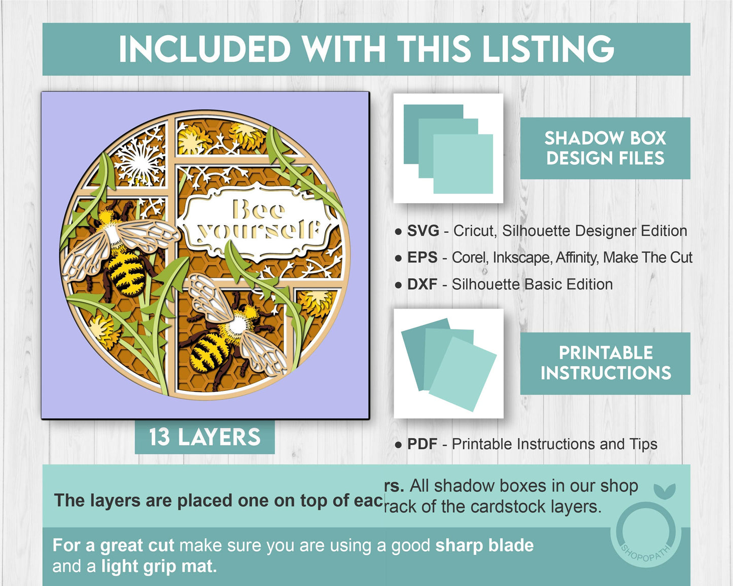 Bees and Dandelions with Label - 3D Shadow Box Layered SVG DXF EPS (Cutting Files)