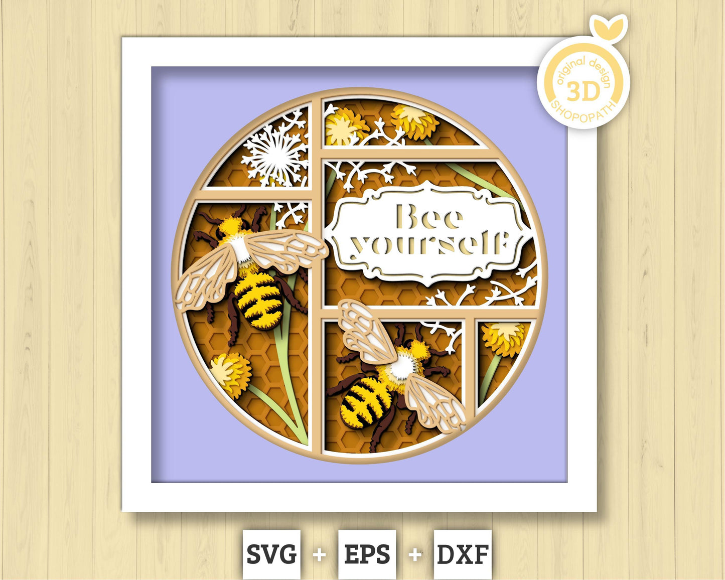 Bees and Dandelions with Label - 3D Shadow Box Layered SVG DXF EPS (Cutting Files)