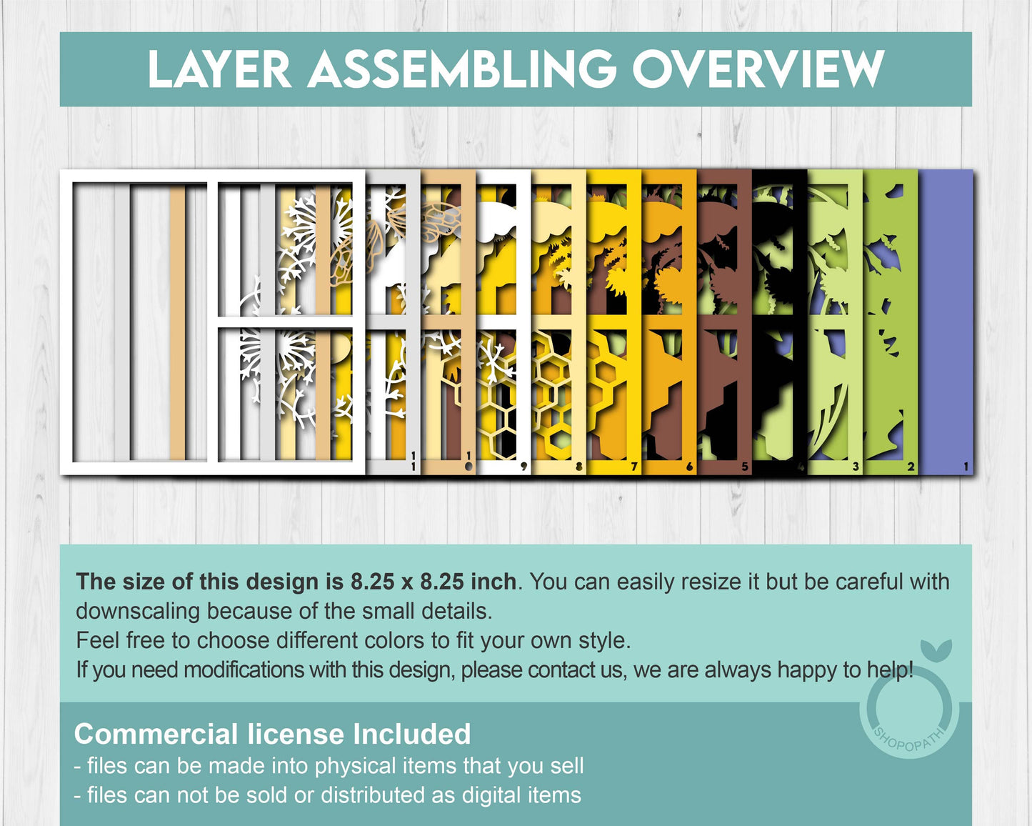 Bee with Honeycomb Panels - 3D Shadow Box Layered SVG DXF EPS (Cutting Files)