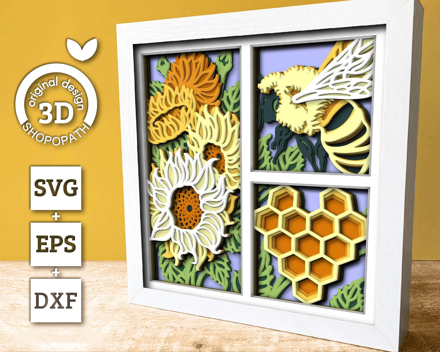 3D Layered Sunflowers SVG EPS, Fall Shadow Box, Honey Bee 3D Svg, Harvest Sunflower 3d Svg, Hello Fall Papercut svg, Cricut Silhouette