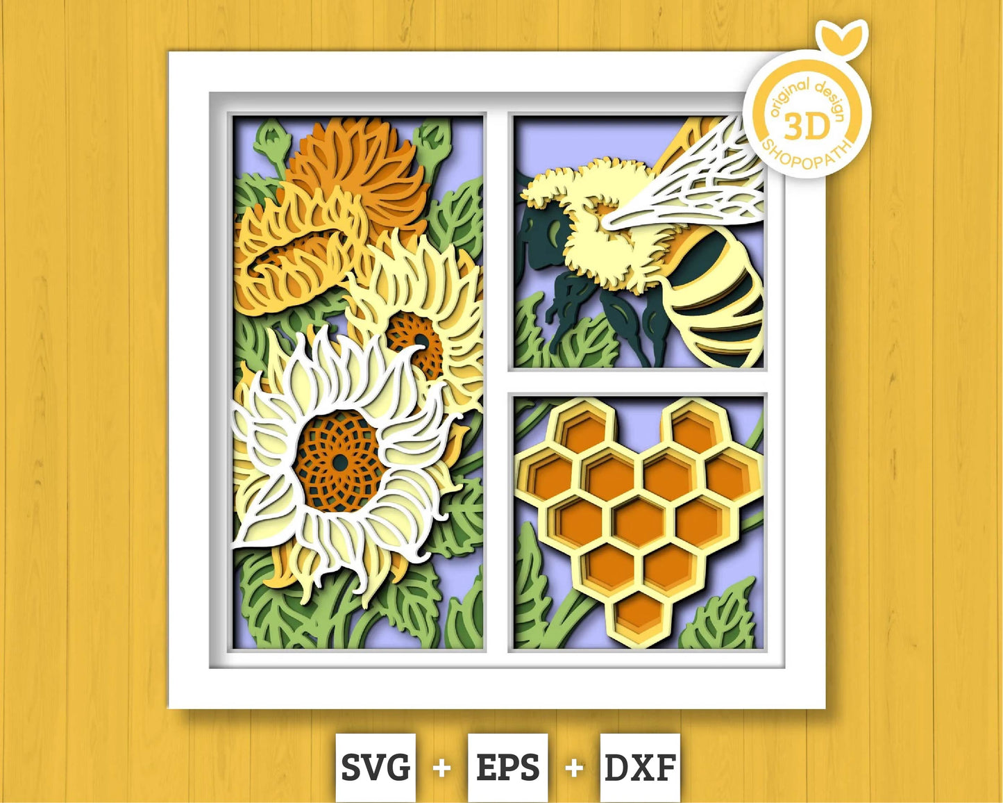 3D Layered Sunflowers SVG EPS, Fall Shadow Box, Honey Bee 3D Svg, Harvest Sunflower 3d Svg, Hello Fall Papercut svg, Cricut Silhouette