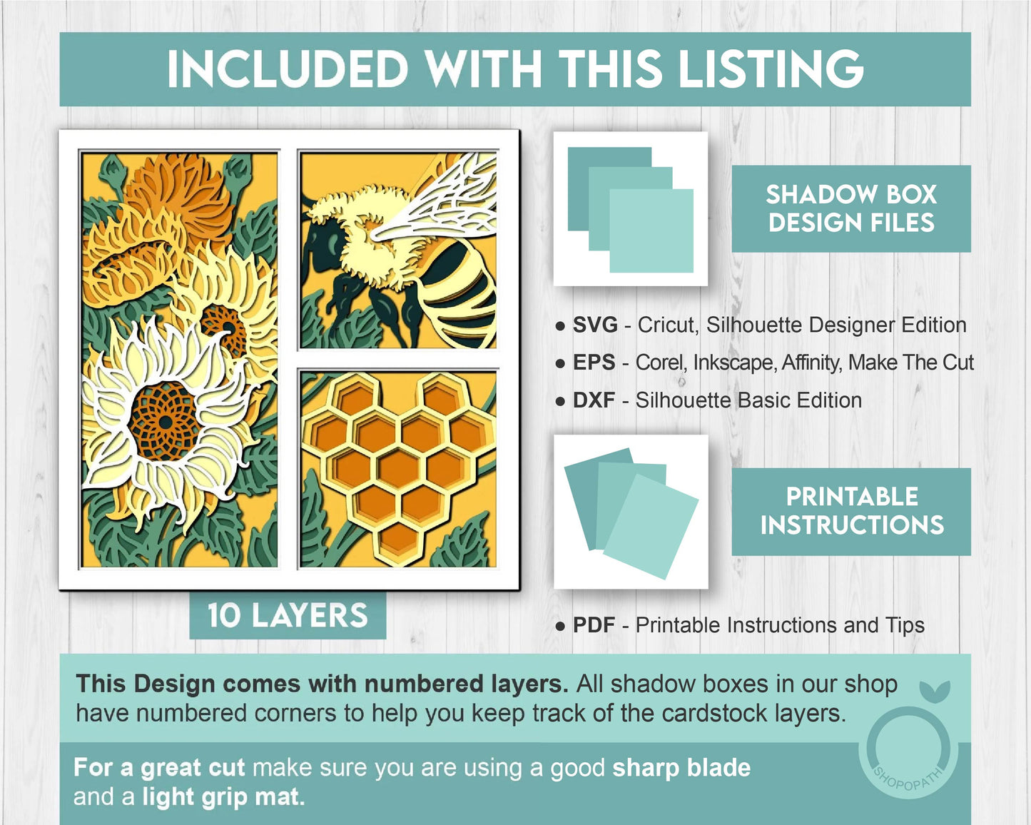 3D Layered Sunflowers SVG EPS, Fall Shadow Box, Honey Bee 3D Svg, Harvest Sunflower 3d Svg, Hello Fall Papercut svg, Cricut Silhouette