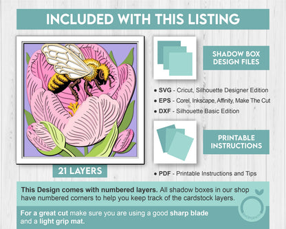 Bee in Tulip Flower - 3D Shadow Box Layered SVG DXF EPS (Cutting Files)
