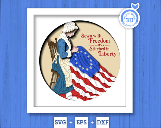 Betsy Ross Sewing United States Flag Round - 3D Shadow Box Layered SVG DXF EPS (Cutting Files)