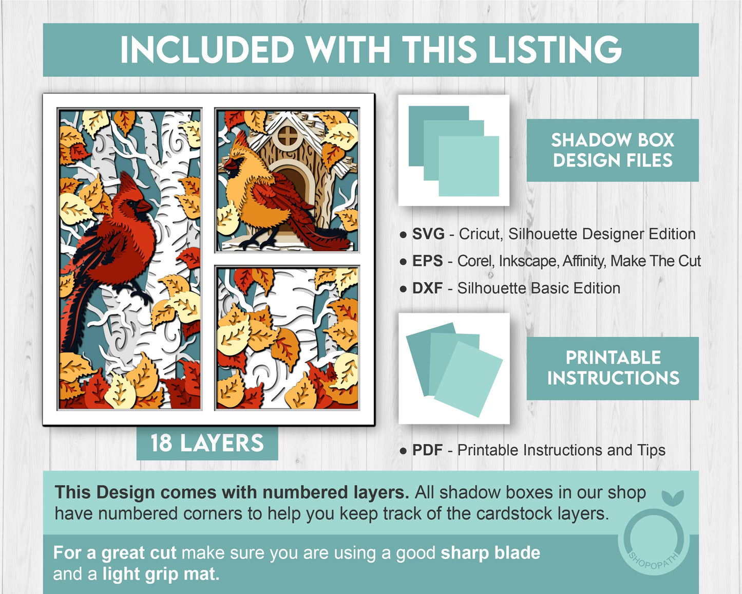 3D SVG Cardinal With Birdhouse And Birch Tree Shadow Box, 3D Cardinal Shadow Box, Birdhouse 3D Svg, Autumn 3D SVG, Cricut Silhouette