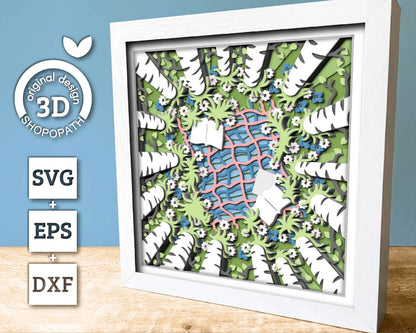 3D SVG Spring Shadow Box, Birch Tree Shadow Box, Book 3D Svg Reading SVG Forest Layered Papercut svg 3d Flowers 3d Florals Cricut Silhouette