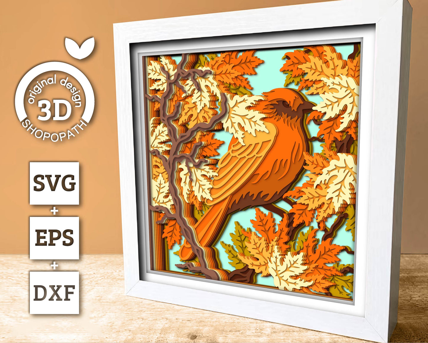 3D SVG Finch In Maple Tree Shadow Box, Fall 3D SVG, Maple Leaf Fall 3D svg, Bird 3D Svg, Autumn 3D Svg, Maple 3d svg, Cricut Silhouette