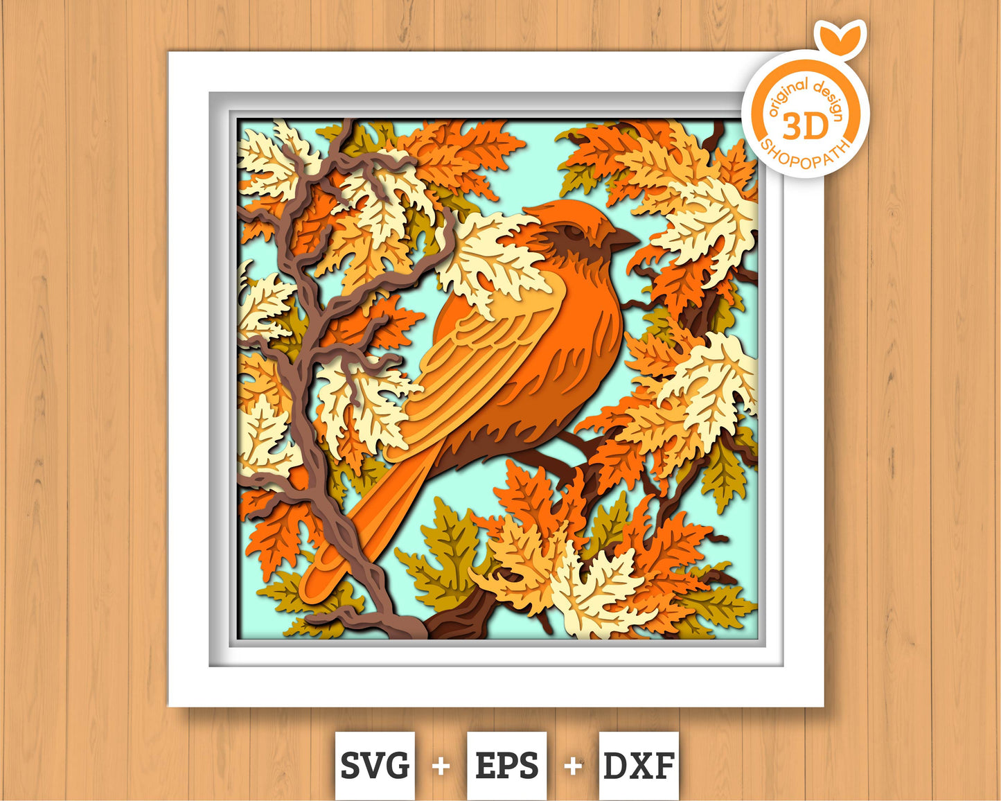 3D SVG Finch In Maple Tree Shadow Box, Fall 3D SVG, Maple Leaf Fall 3D svg, Bird 3D Svg, Autumn 3D Svg, Maple 3d svg, Cricut Silhouette