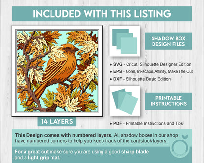 3D SVG Finch In Maple Tree Shadow Box, Fall 3D SVG, Maple Leaf Fall 3D svg, Bird 3D Svg, Autumn 3D Svg, Maple 3d svg, Cricut Silhouette