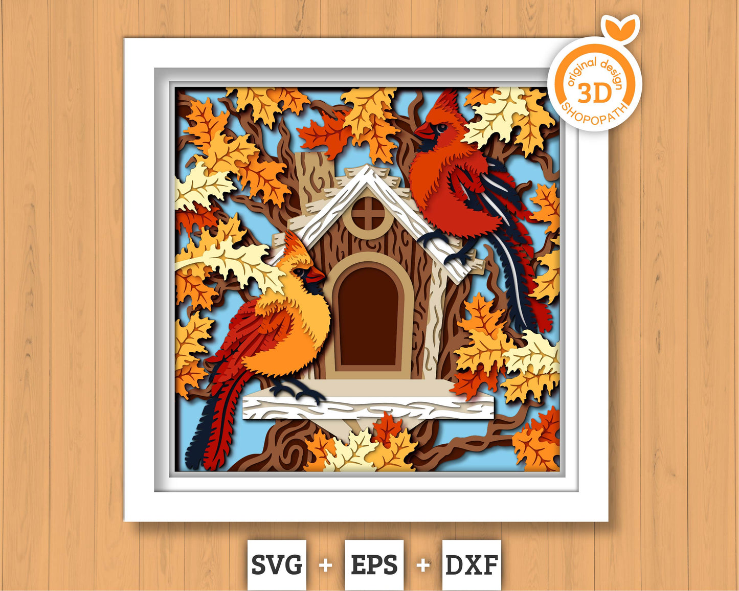 3D SVG Cardinal Couple On Birdhouse Shadow Box, 3D SVG Cardinal, Birdhouse 3D Svg, Autumn SVG, Cardinal Shadow Box Cricut Silhouette