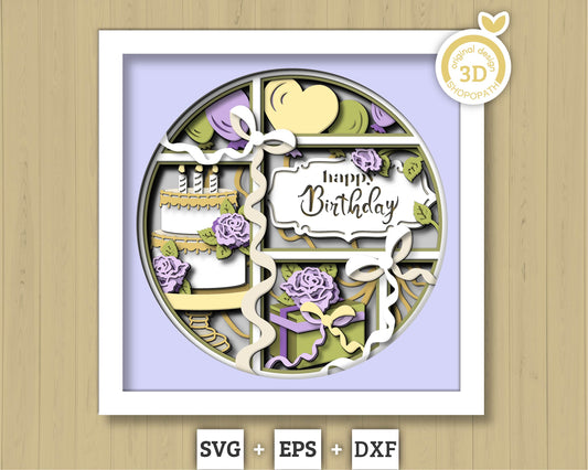 3D SVG Birthday Party Shadow Box SVG, 3D Happy Birthday Svg, Party Shadow Box, 3D Birthday Cake Layered Papercut svg, Cricut Silhouette