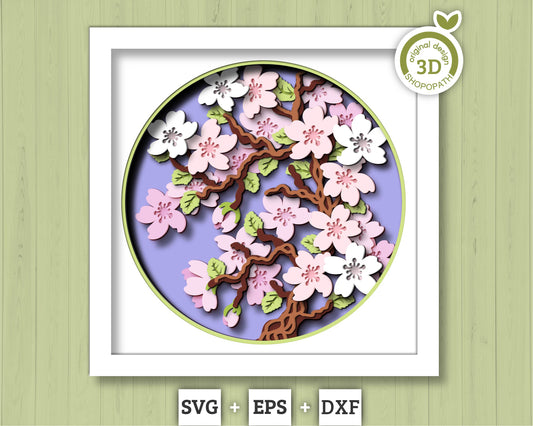 3D Cherry Blossom Branch Shadow Box SVG, 3D Spring SVG, 3D Cherry Blossom svg, Sakura Tree Flowers 3d Svg, 3D Floral SVG, Cricut Silhouette