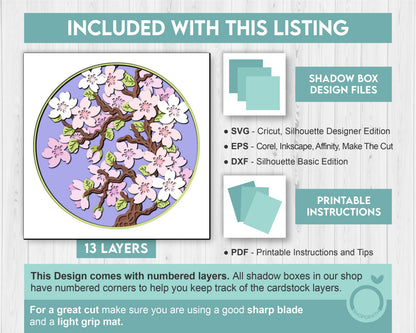 3D Cherry Blossom Branch Shadow Box SVG, 3D Spring SVG, 3D Cherry Blossom svg, Sakura Tree Flowers 3d Svg, 3D Floral SVG, Cricut Silhouette