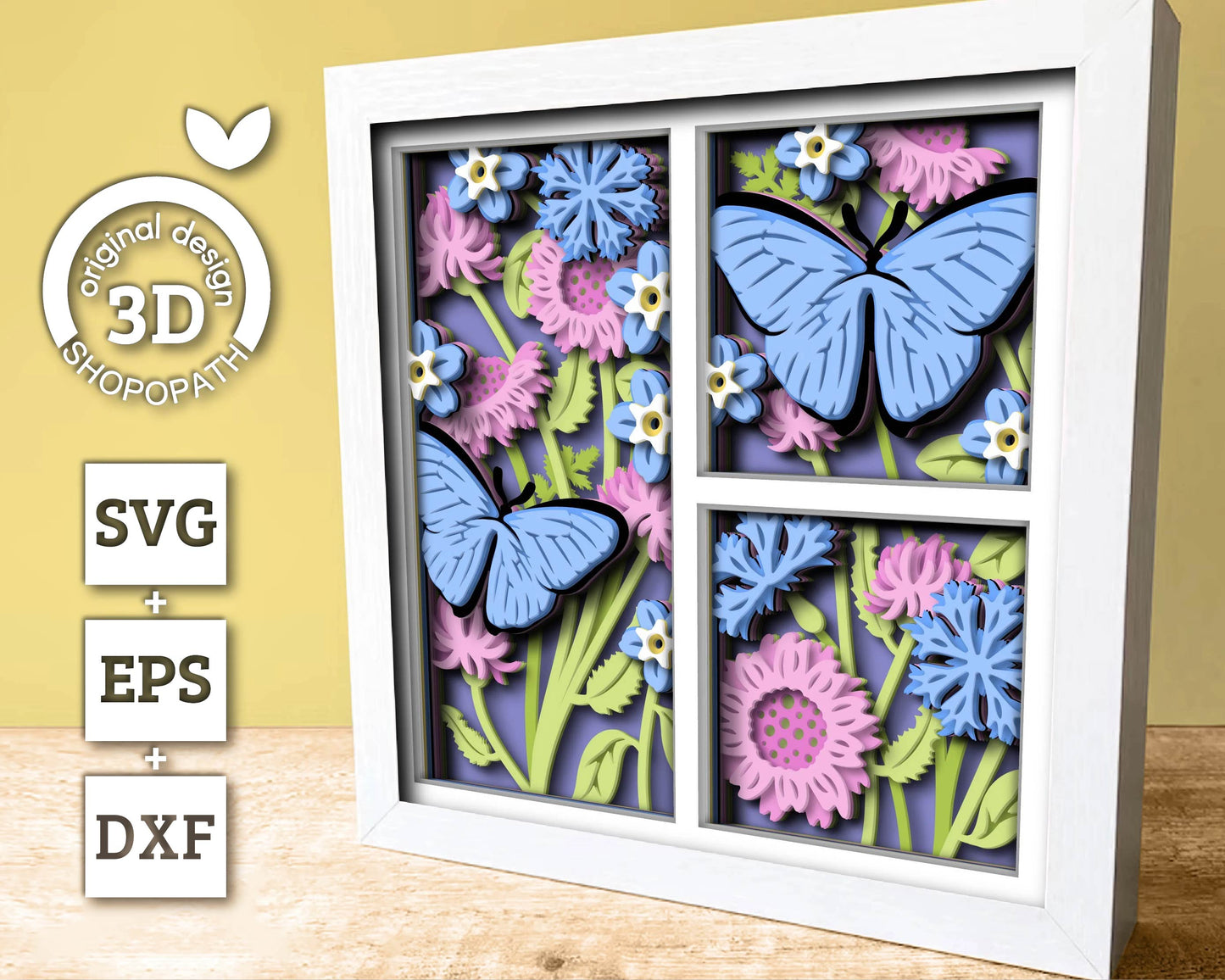 3D Butterfly Shadow Box SVG, Blue Morpho 3D Svg, Layered Wild Flowers SVG, Spring Shadow Box, 3d Svg Flowers Papercut, Cricut Silhouette