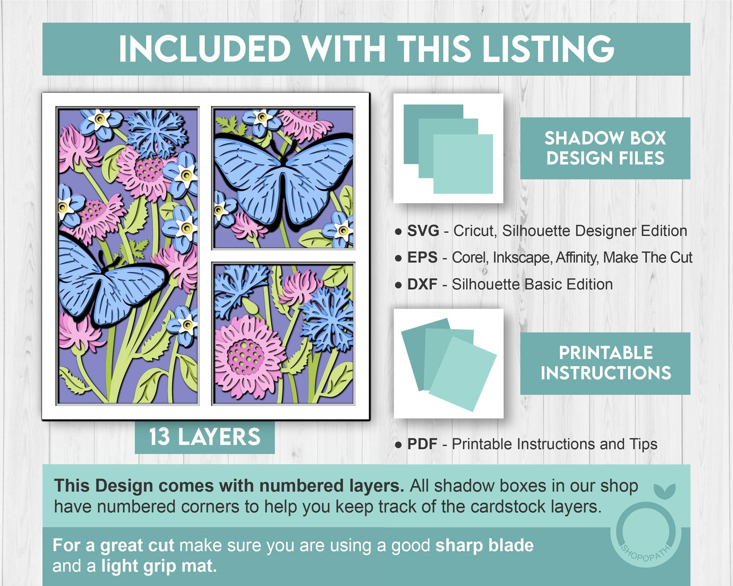 3D Butterfly Shadow Box SVG, Blue Morpho 3D Svg, Layered Wild Flowers SVG, Spring Shadow Box, 3d Svg Flowers Papercut, Cricut Silhouette