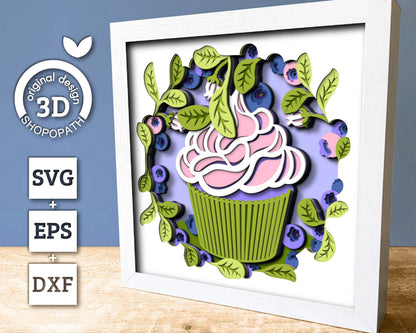 3D SVG Blueberry Shadow Box SVG, Summer Cake SVG, Leaves 3D Svg, Flowers 3d svg, Spring Shadow Box, Layered Papercut svg, Cricut Silhouette