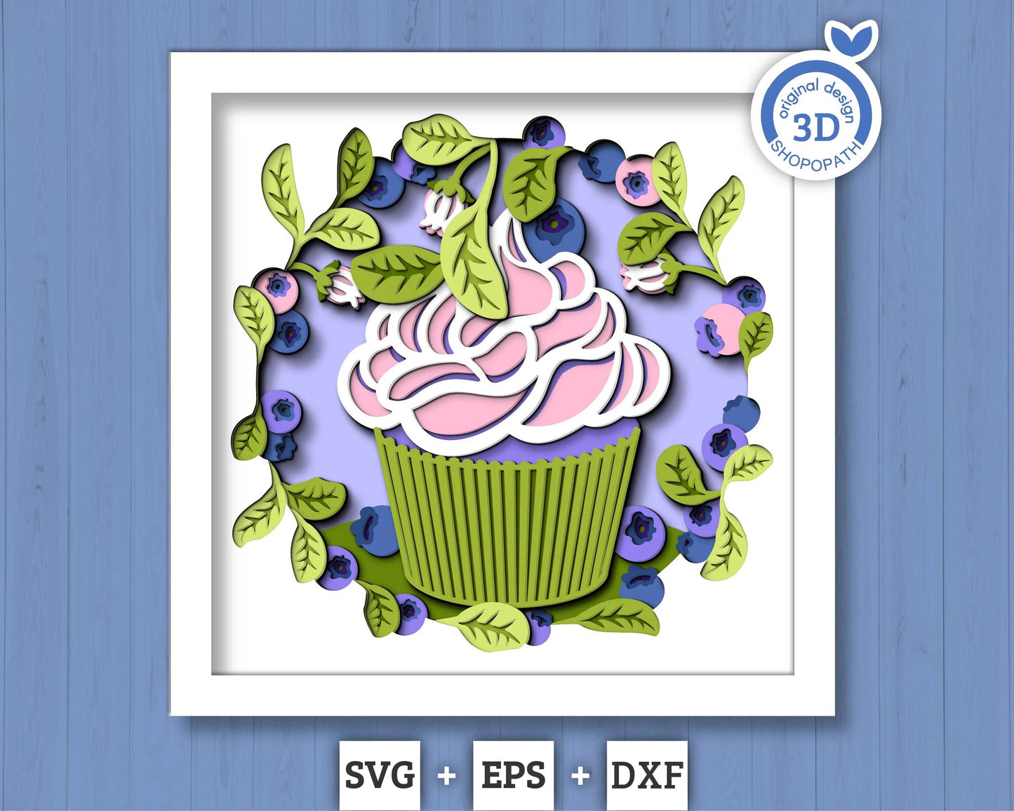 3D SVG Blueberry Shadow Box SVG, Summer Cake SVG, Leaves 3D Svg, Flowers 3d svg, Spring Shadow Box, Layered Papercut svg, Cricut Silhouette