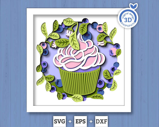3D SVG Blueberry Shadow Box SVG, Summer Cake SVG, Leaves 3D Svg, Flowers 3d svg, Spring Shadow Box, Layered Papercut svg, Cricut Silhouette