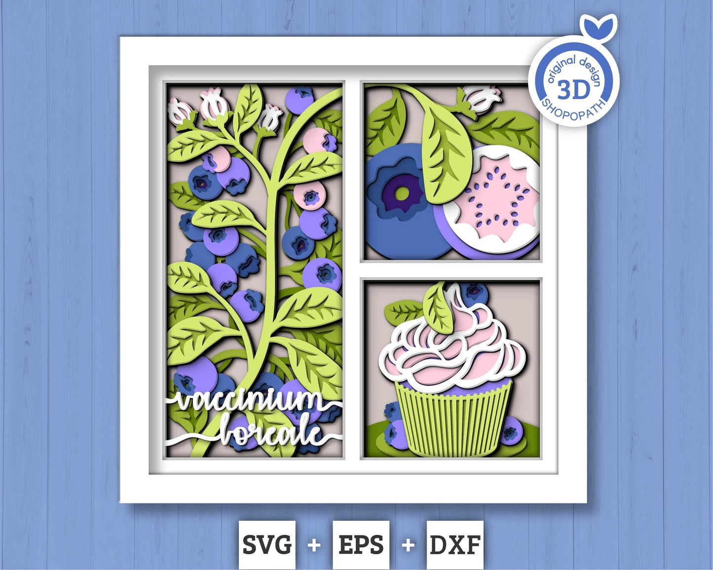 3D SVG Blueberry Shadow Box SVG, Spring Shadow Box, Leaves 3D Svg, Flowers 3d svg, Summer Cake Layered Papercut svg, Cricut Silhouette
