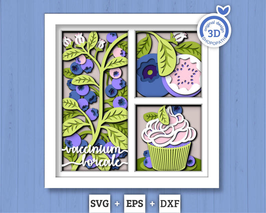 3D SVG Blueberry Shadow Box SVG, Spring Shadow Box, Leaves 3D Svg, Flowers 3d svg, Summer Cake Layered Papercut svg, Cricut Silhouette