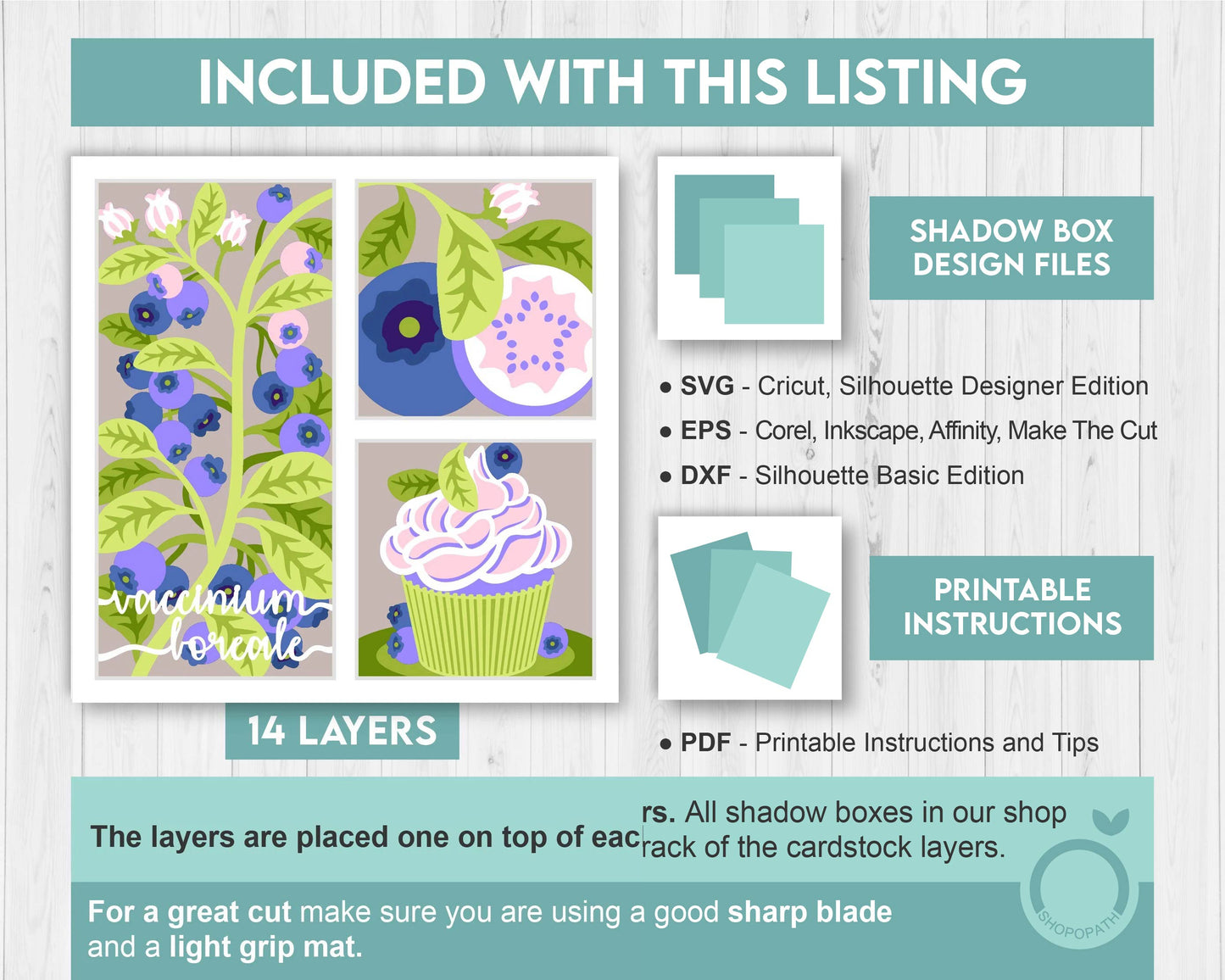 3D SVG Blueberry Shadow Box SVG, Spring Shadow Box, Leaves 3D Svg, Flowers 3d svg, Summer Cake Layered Papercut svg, Cricut Silhouette