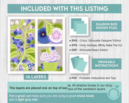 3D SVG Blueberry Shadow Box SVG, Spring Shadow Box, Leaves 3D Svg, Flowers 3d svg, Summer Cake Layered Papercut svg, Cricut Silhouette