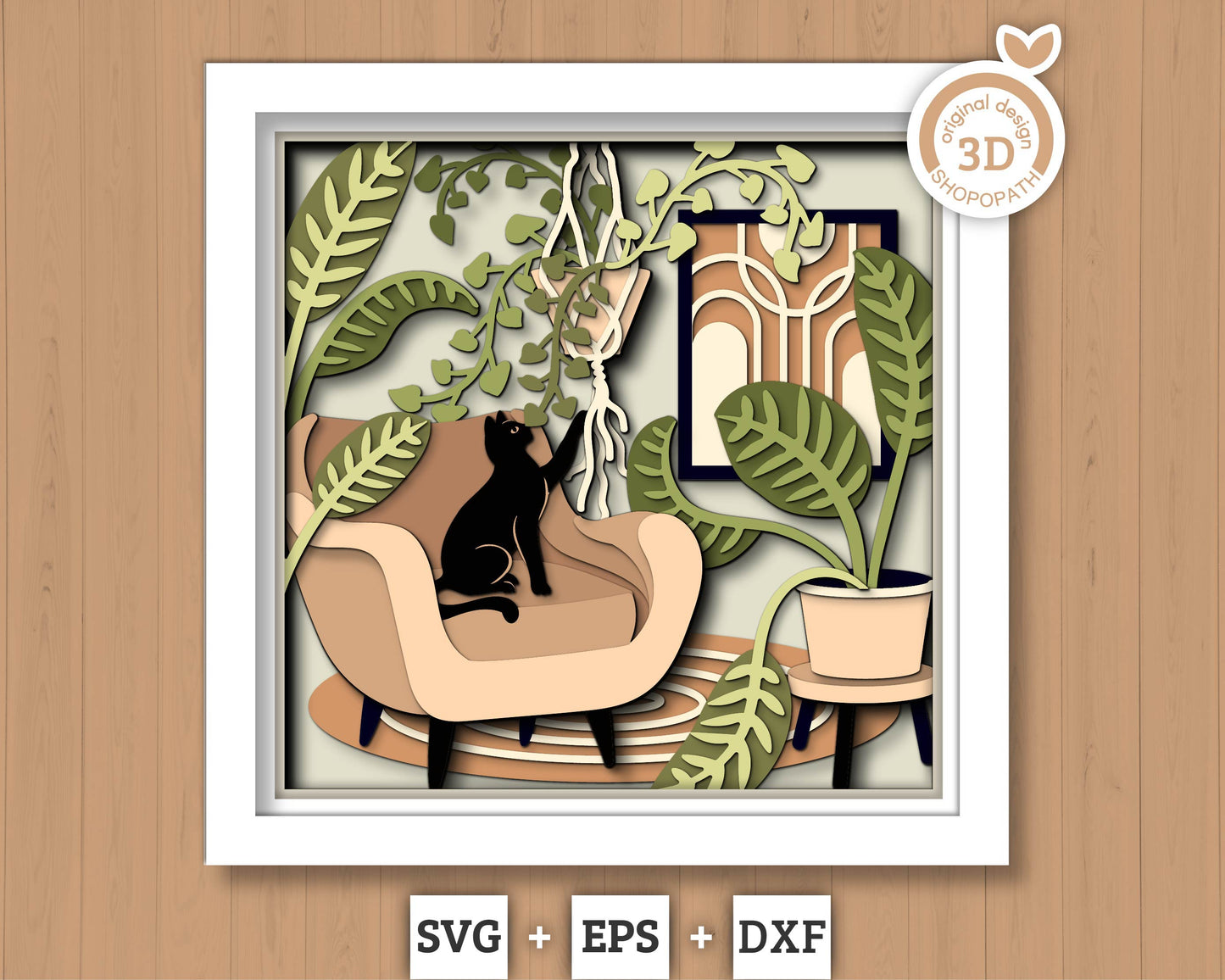 3D Boho Living Room Shadow Box SVG Layered Boho SVG, Boho Room Shadow Box, Boho Plants 3D Svg, Boho Cat Svg, Papercut svg Cricut Silhouette