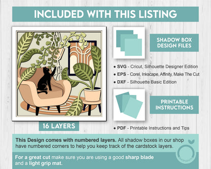 3D Boho Living Room Shadow Box SVG Layered Boho SVG, Boho Room Shadow Box, Boho Plants 3D Svg, Boho Cat Svg, Papercut svg Cricut Silhouette
