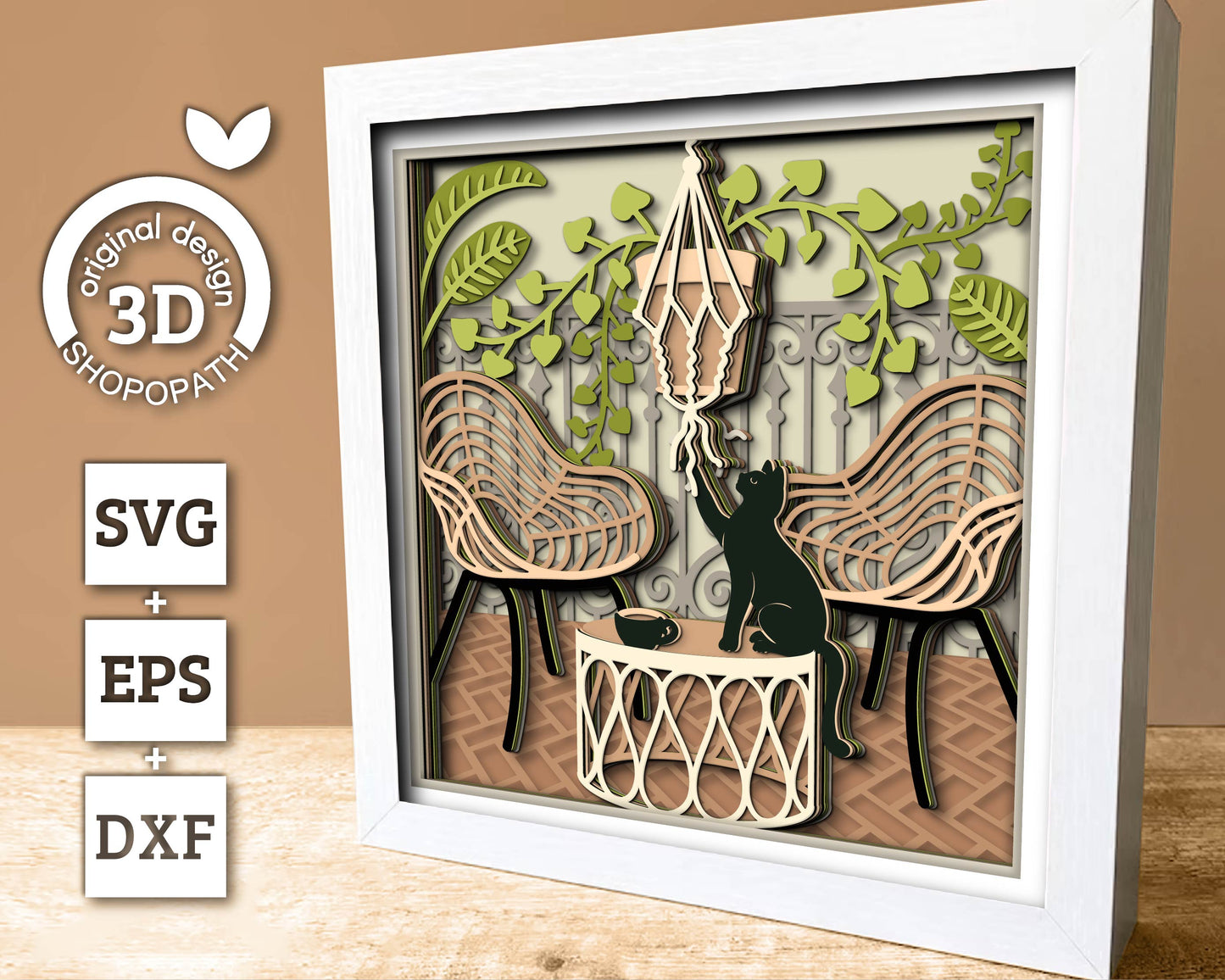 3D Boho Patio Shadow Box SVG Layered Boho SVG, Boho Room Shadow Box, Boho Plants 3D Svg, 3D Boho Cats SVG, Papercut svg, Cricut Silhouette