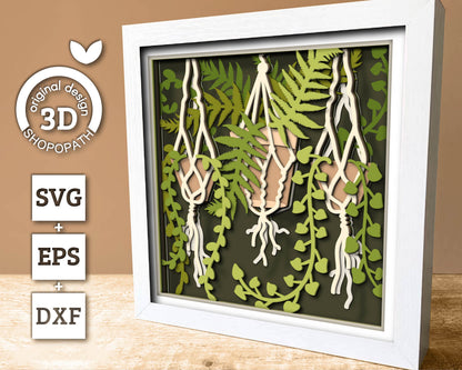 3D Boho Planters Shadow Box SVG Layered Boho SVG, Boho Room Shadow Box, Boho Plants 3D Svg, 3d Boho Svg, Fern Papercut svg Cricut Silhouette