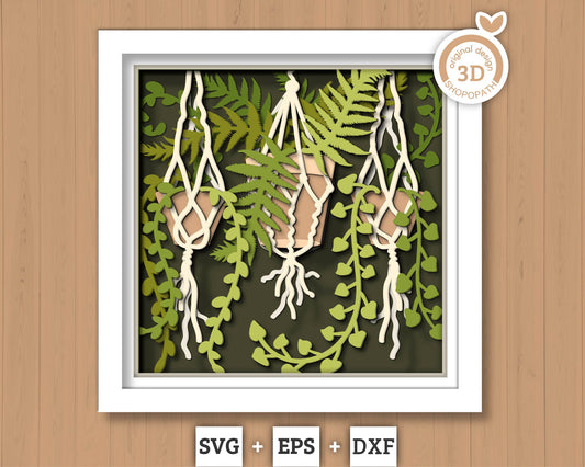 3D Boho Planters Shadow Box SVG Layered Boho SVG, Boho Room Shadow Box, Boho Plants 3D Svg, 3d Boho Svg, Fern Papercut svg Cricut Silhouette