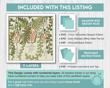 3D Boho Planters Shadow Box SVG Layered Boho SVG, Boho Room Shadow Box, Boho Plants 3D Svg, 3d Boho Svg, Fern Papercut svg Cricut Silhouette