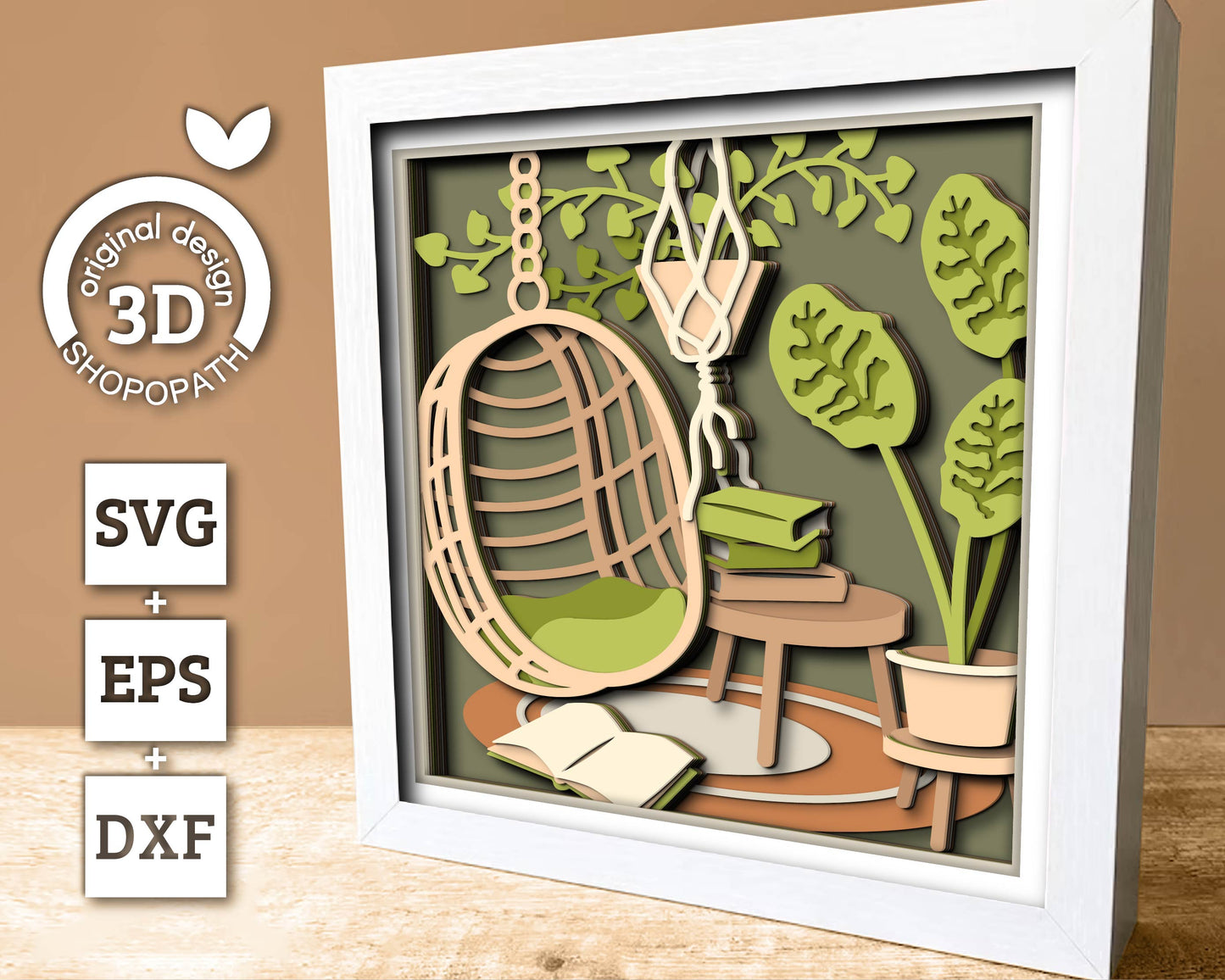 3D Boho Reading Nook Shadow Box SVG, Layered Boho SVG, Boho Room Shadow Box, Boho Plants 3D Svg, Papercut svg, Cricut Silhouette