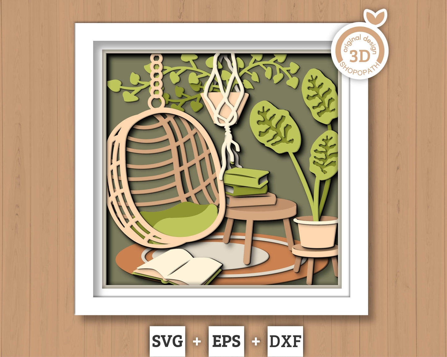 3D Boho Reading Nook Shadow Box SVG, Layered Boho SVG, Boho Room Shadow Box, Boho Plants 3D Svg, Papercut svg, Cricut Silhouette