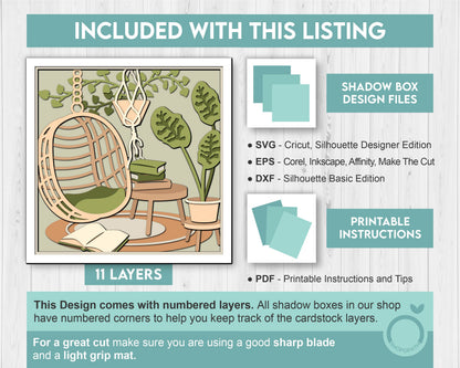3D Boho Reading Nook Shadow Box SVG, Layered Boho SVG, Boho Room Shadow Box, Boho Plants 3D Svg, Papercut svg, Cricut Silhouette