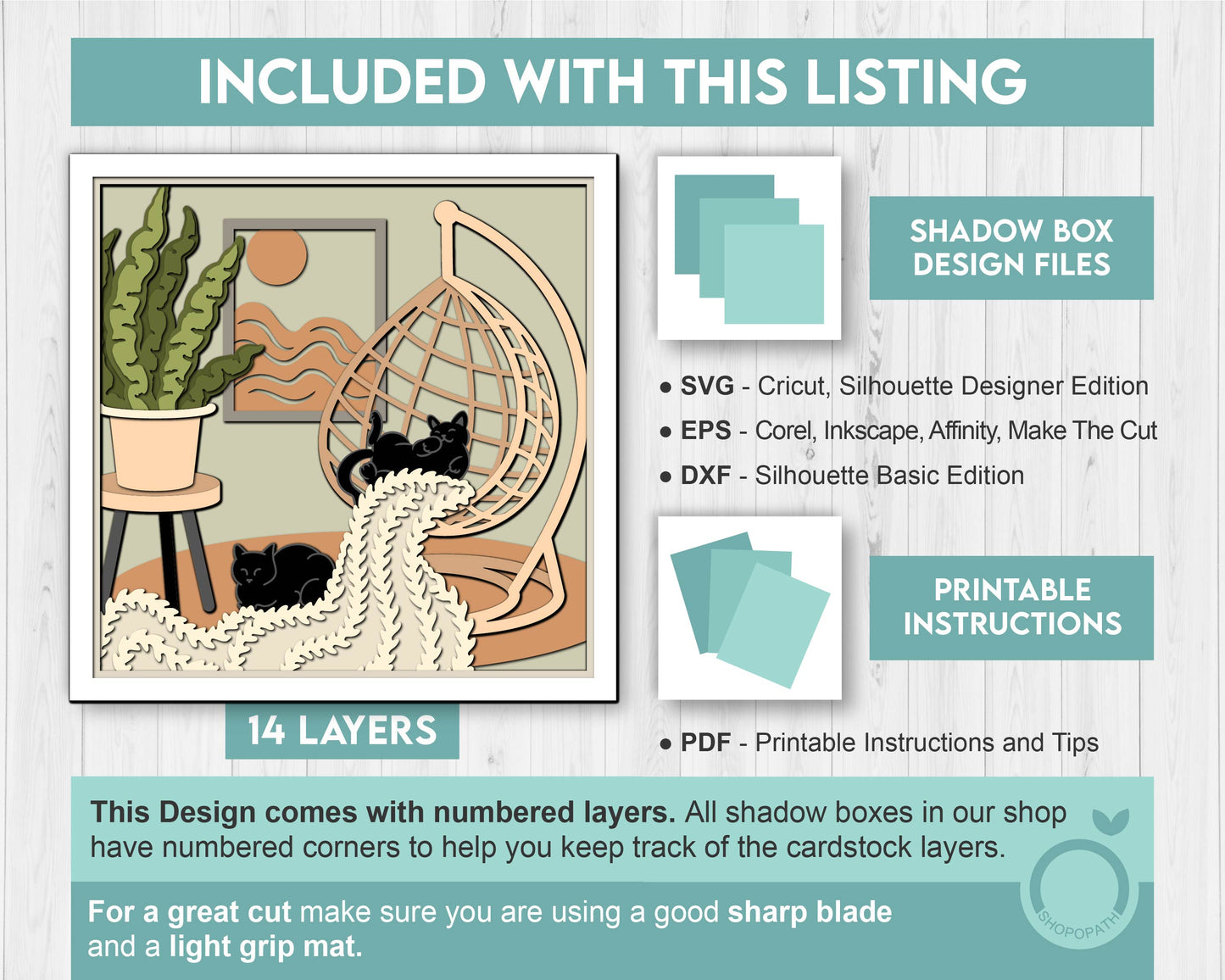Boho Swing Chair with Cats - 3D Shadow Box Layered SVG DXF EPS (Cutting Files)