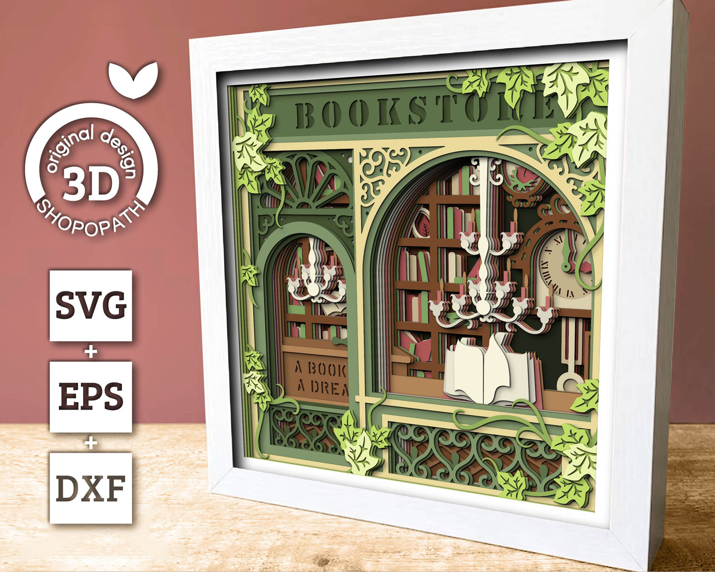 3D SVG Book Store Shadow Box, Books 3D Svg, Reading 3d Svg, Books Shadow Box, Library Store Papercut Layered 3D Svg, Cricut Silhouette