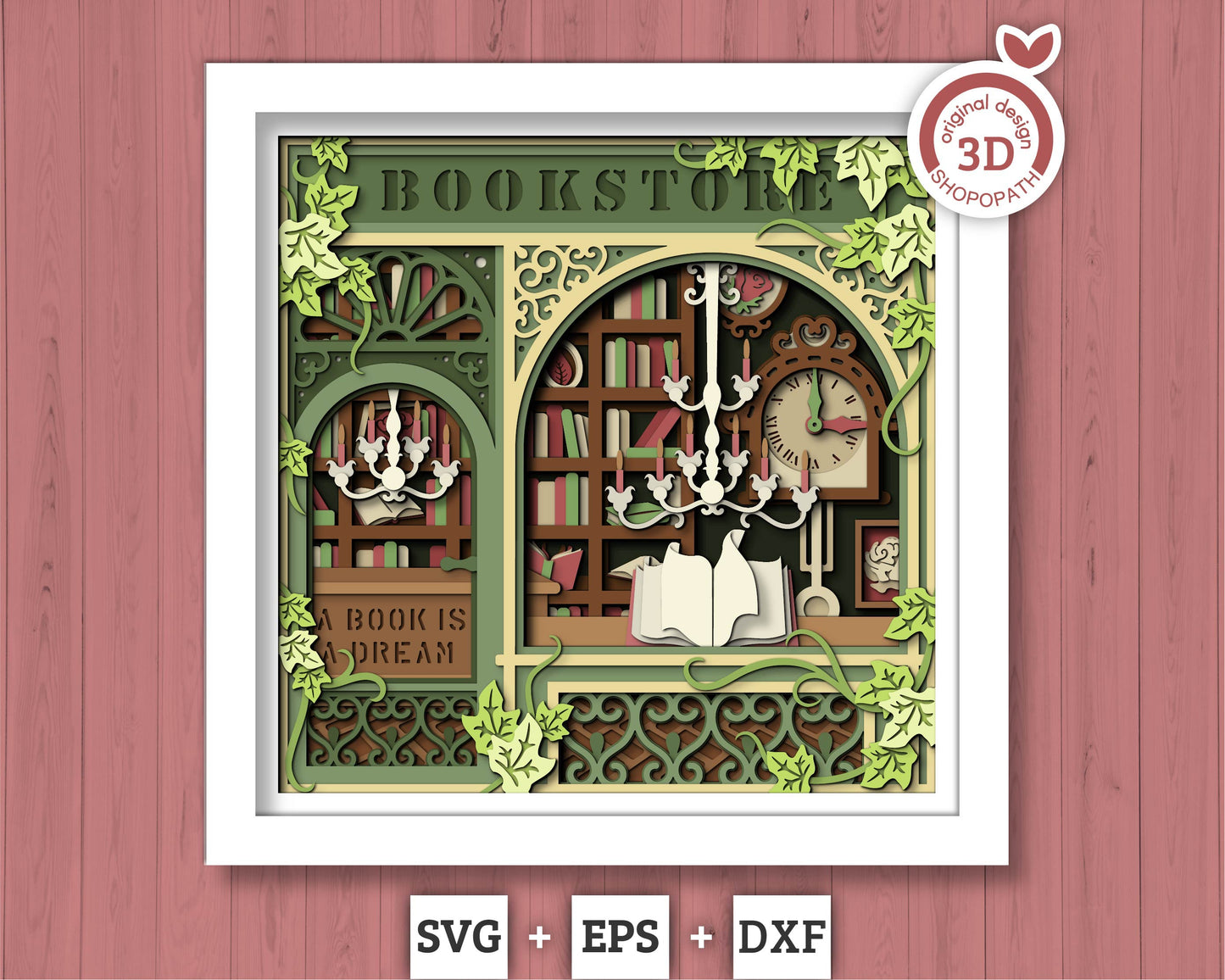 3D SVG Book Store Shadow Box, Books 3D Svg, Reading 3d Svg, Books Shadow Box, Library Store Papercut Layered 3D Svg, Cricut Silhouette