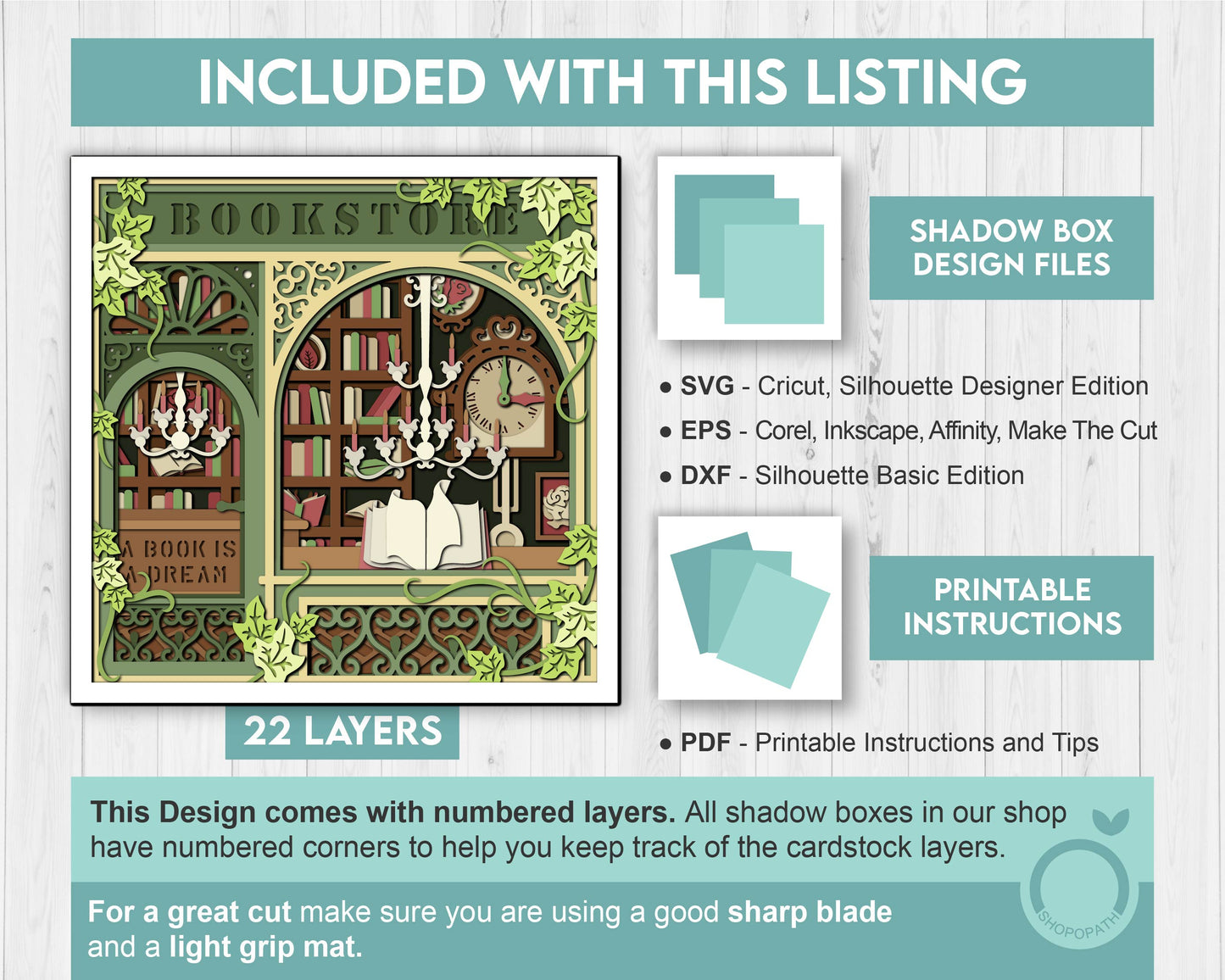 3D SVG Book Store Shadow Box, Books 3D Svg, Reading 3d Svg, Books Shadow Box, Library Store Papercut Layered 3D Svg, Cricut Silhouette